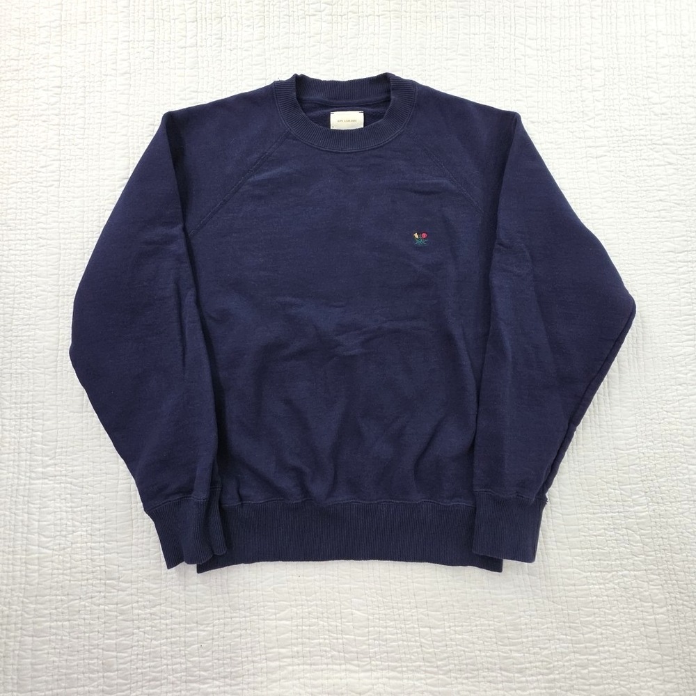 Aimé Leon Dore Crewneck Sweatshirt Mens M Medium Navy Blue Logo Doubleknit